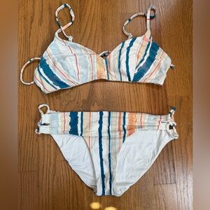 Roxy White Bikini Set with Teal and Coral Accents